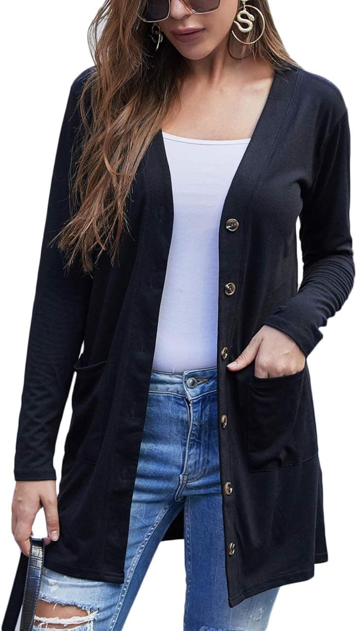 Halife Women's Leopard Printed Cardigans Shirt Lightweight Button Down Cardigan Coat with Pockets