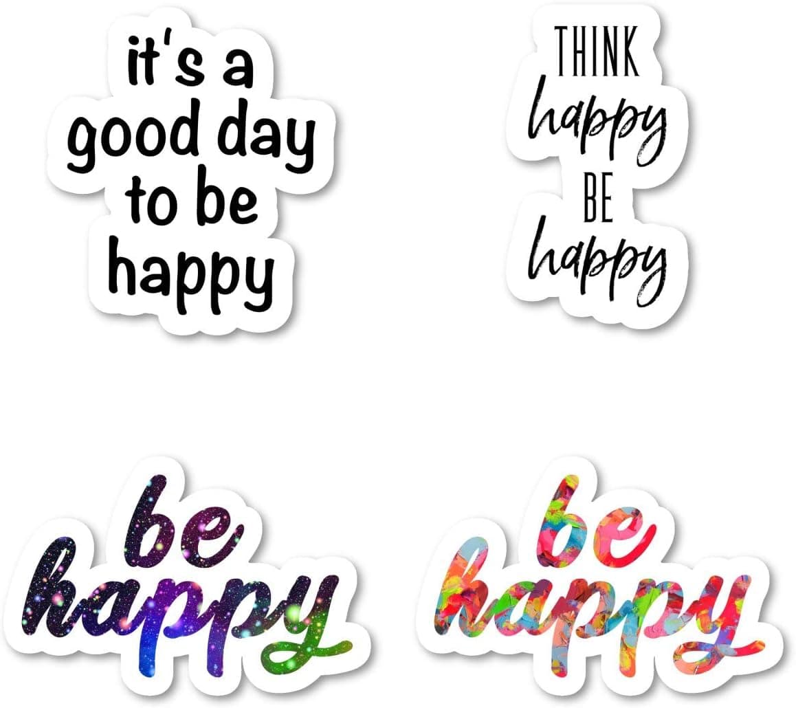 Be Happy Think Happy Sticker Pack Inspirational Quotes Stickers - 4 Pack - Laptop Stickers - for Laptop, Phone, Tablet Vinyl Decal Sticker (4 Pack) S211238