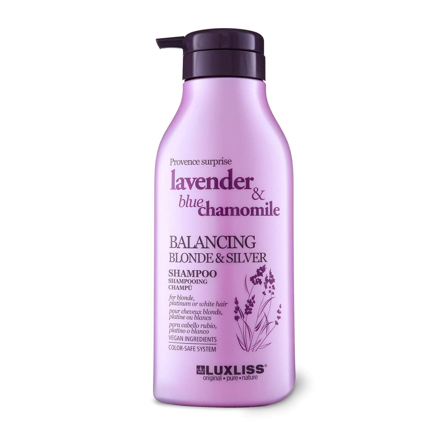 Luxliss Purple Shampoo for Blonde Hair, Natural Sodium Sulfate Free Shampoo with Lavender Oil & Blue Chamomile Safe for Balancing Platinum/Bleached/Silver/Gray Color Treated Hair, 16.9 Fl Oz