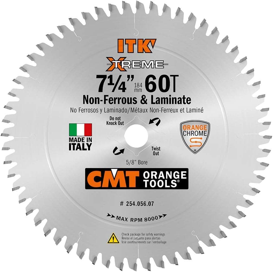 CMT 254.056.07 ITK Industrial Non-Ferrous Metal and Melamine Blade and 7-1/4-Inch Diameter by 56 Teeth with 5/8-Inch Bore, PTFE-Coated
