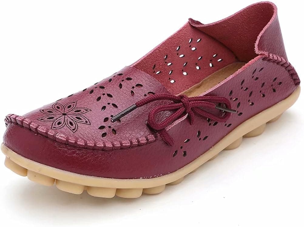 RT Group Women’s Leather Loafers Casual Shoes Moccasins Wild Breathable Flat Indoor Slip on Slippers