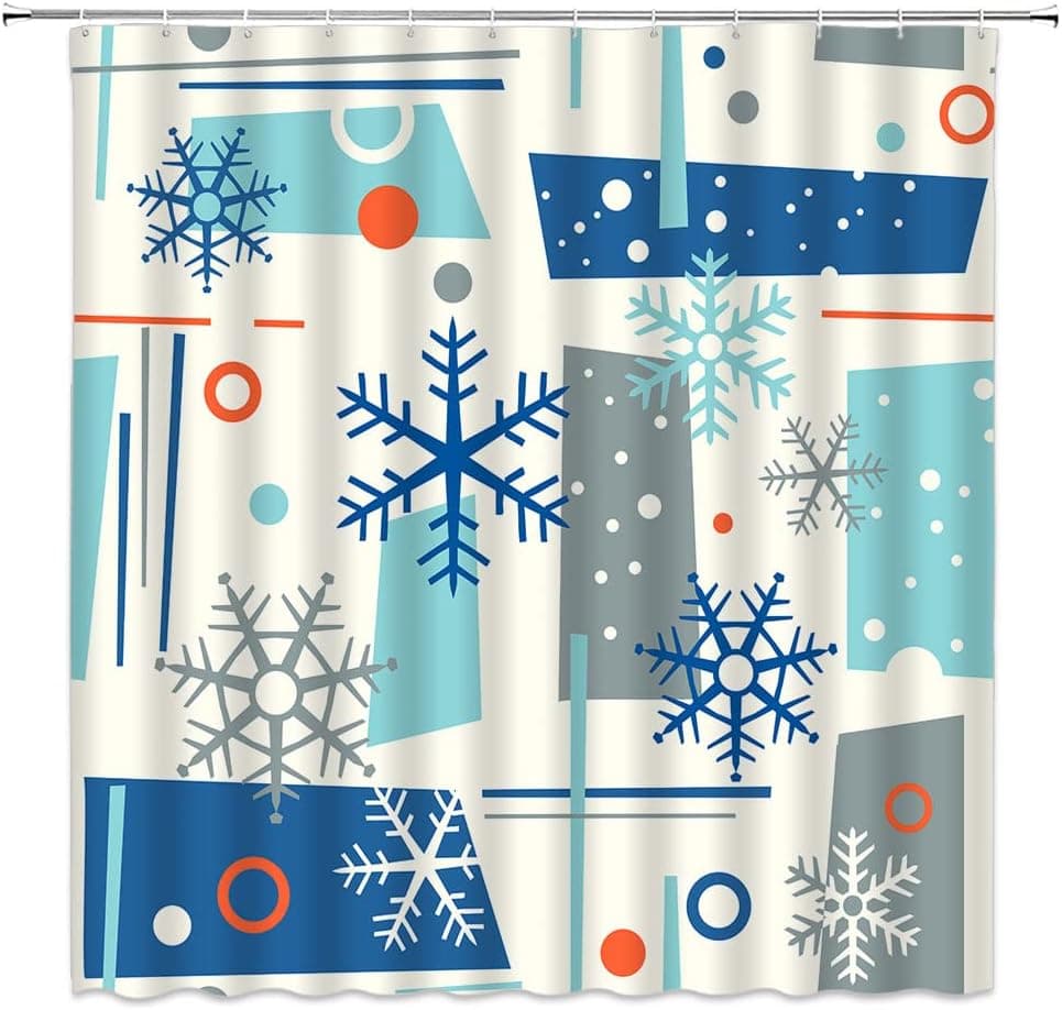 WUASDCS Mid Century Modern Shower Curtain Retro Atomic Starburst Abstract Geometric Sputnik 1950s 1960s Vintage Art Bathroom Decor Curtain with Hooks Blue