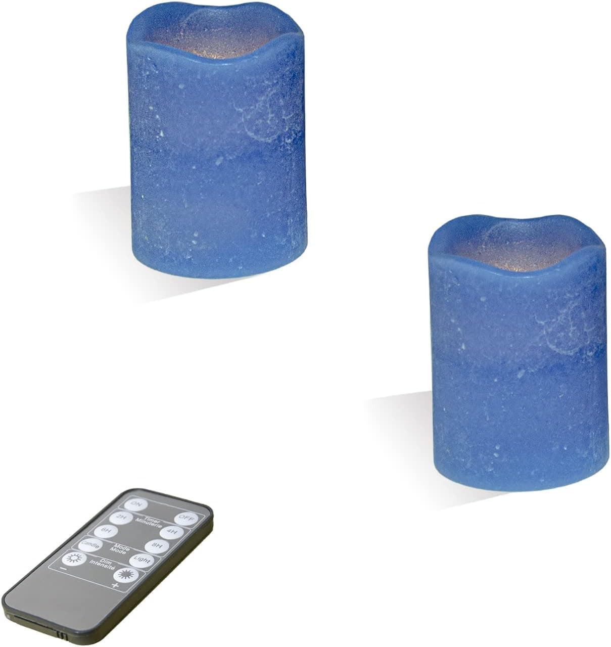 Flameless Candles Textured Wax Finish-Set of 2(3"x4"/4") Blue,Dripless Real Wax,Flickering Pillar Candles,Bright Warm Light,with Remote Control and Timing