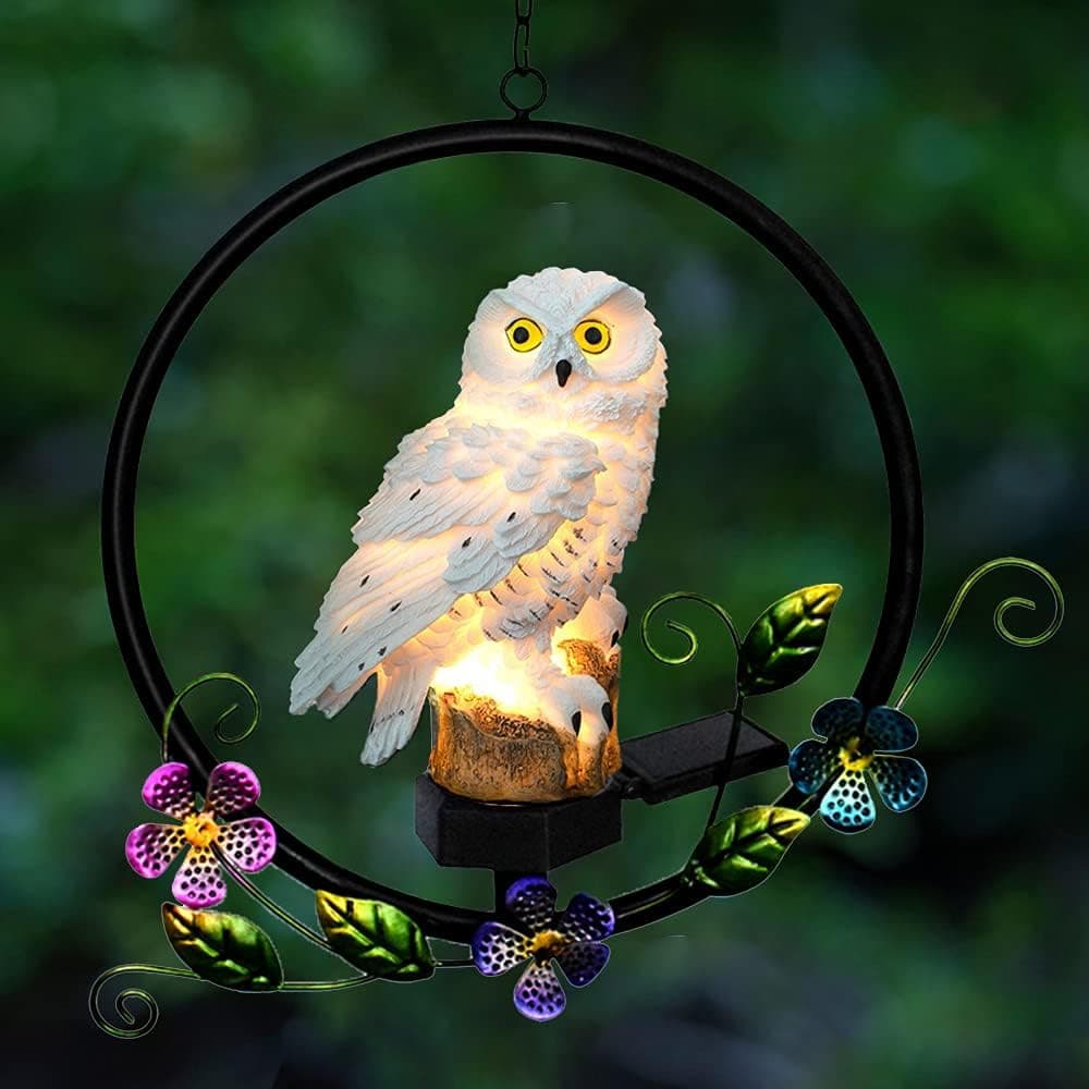 KTWOGMAN Wind Chimes Solar Lights owl Wind Chimes Outdoor Color-Changing Waterproof LED Retro Resin Decorative Landscape Lights Courtyard Garden Gifts mom Garden Decoration
