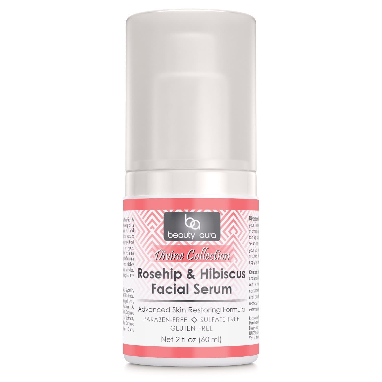 Beauty Aura Divine Collection Rosehip & hibiscus Facial Serum 2 Fl (60 ml) - contains natural anti-oxidants, DMAE, MSM and Vitamin A, B, & E for better, visible radiant results