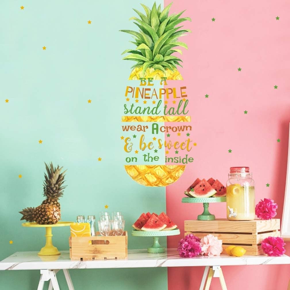 TOARTi Pineapple Quotes Wall Decals,Motivational Inspirational Saying Wall Stickers, Stars Wall Art Watercolor Fruit Vinyl Sticker for Girls Women Bedroom Dressing Room Decor