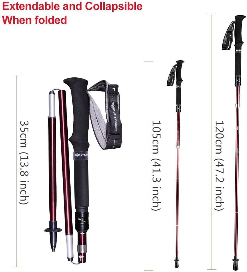 Piomeer Trekking Poles Sticks (1 Pair) Tri-Fold Cork - Folding, Collapsible, Adjustable, Ultralight for Hiking, Walking, Backpacking, Snowshoeing 1 Pair Ultra Light Aluminum with EVA Foam Handle