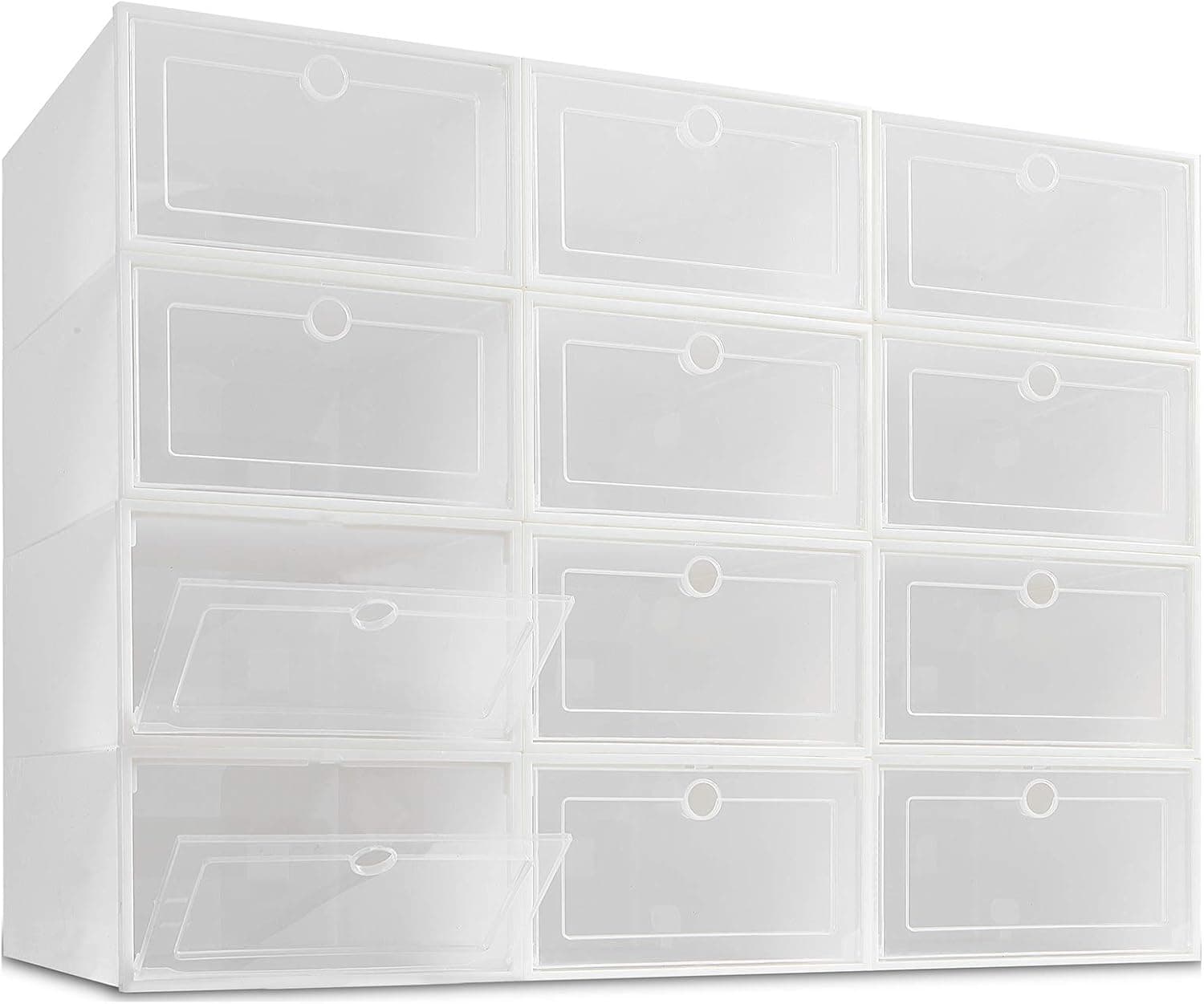 Shoe Boxes Clear Plastic Stackable 12 Pack Front Opening Shoe Organizer Bins Closet Shoe Storage Containers White