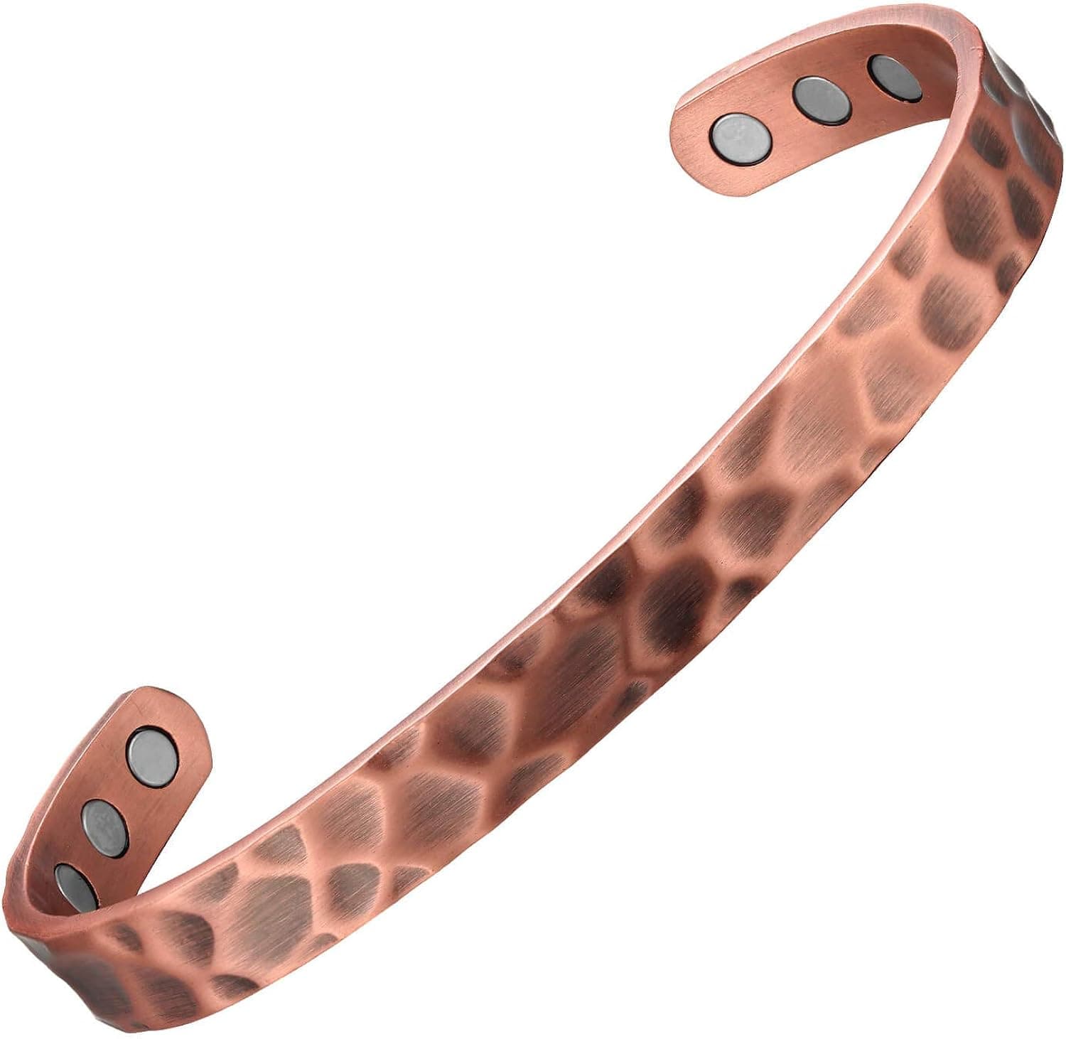 MagEnergy Magnetic Hammered Copper Bracelet for Men and Women,Pure Copper Bangle with 3500 Gauss Magnets,6.8" Adjustable Copper Cuff Jewelry Gift