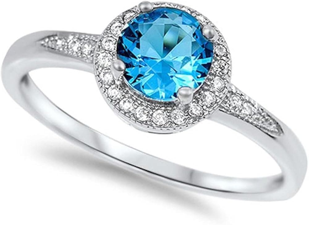 Oxford Diamond Co 1.25ct Halo Set Solitaire Cubic Zirconia & Simulated Gemstone Promise Engagement Ring .925 Sterling Silver Ring Sizes 3-12 Colors