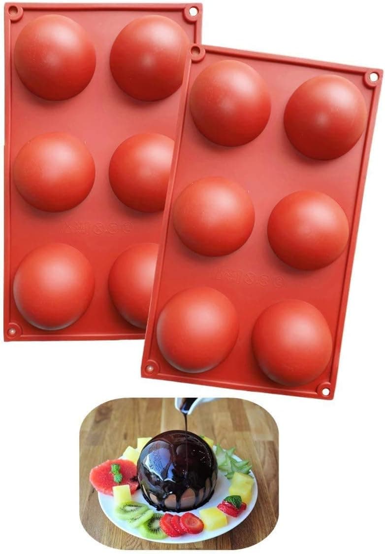 2.63 inch 6 Half Holes Thick Large Circle Semi Silicone Mold, Baking DIY Mold for Chocolate,Cake,Desserts,Set of 2