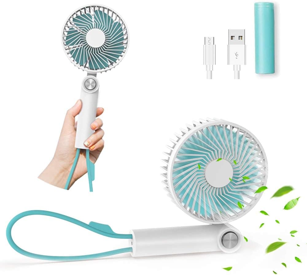 Goodlaife Portable Mini Handheld Fan Portable Personal Fan with Hand Strap, USB Rechargeable Pocket Desk Fan, Quiet 3 Speed Strong Breeze, Foldable Electric Handheld Fan