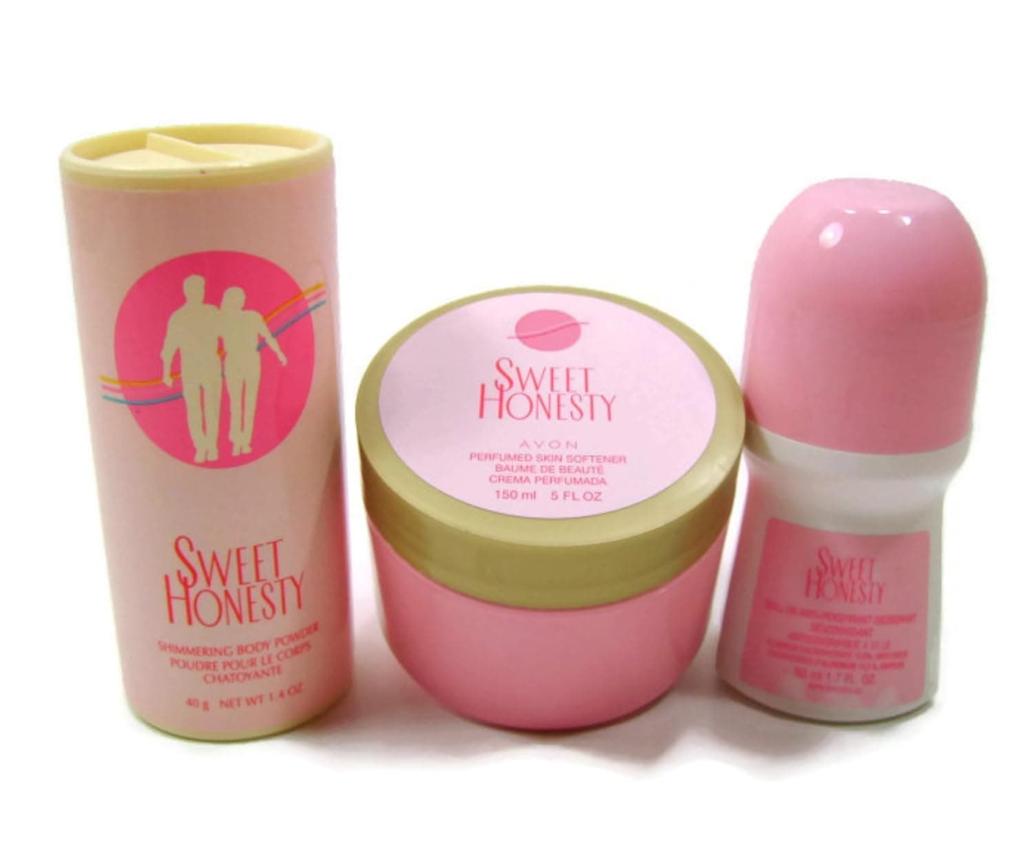 Sweet Honesty 3 Piece Collection - Perfumed Skin Softener, Shimmering Body Powder and Roll-On Anti-Perspirant Deodorant