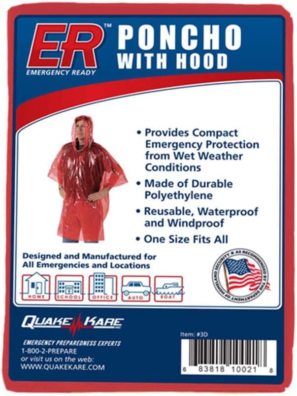 ER Emergency Ready 3D Rain Poncho with Hood