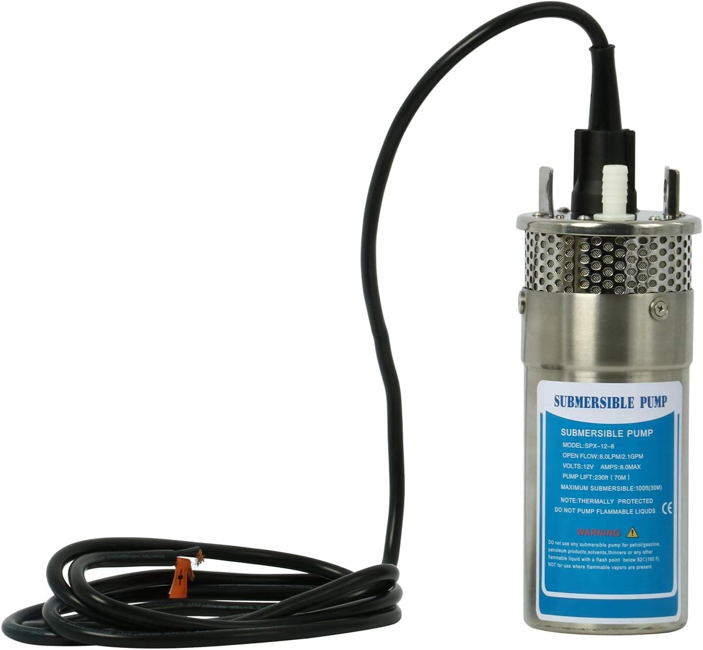 NovelBee 12V 2.1GPM Stainless Steel Shell Solar Deep Well Submersible Well Water Pump,Pump Lift 230FT