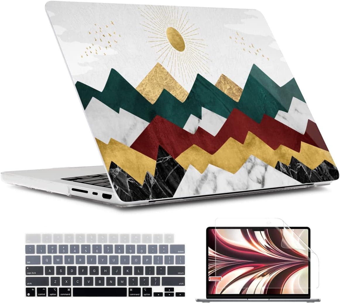 TWOLSKOO Compatible with MacBook Pro 14 inch Case 2023 2022 2021 Release M2 A2779 M1 A2442 Pro/Max Chip with Touch ID, Plastic Hard Shell Case & Keyboard Cover & Screen Protector, Sunrise
