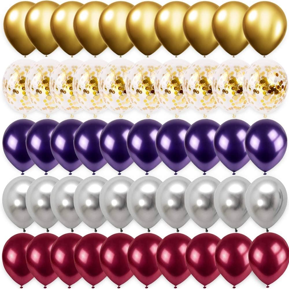50 Pack 12"Latex Party Balloons,Clear Balloon With Golden Paper Confetti Dots Golden,Silvery,Rose-Gold And Purple Metallic Pearlescent Balloon Glitter Balloons For Christmas Wedding Show Birthday Decors