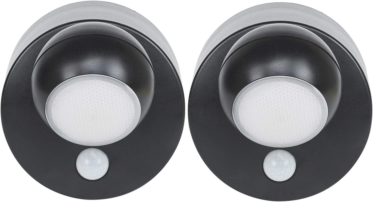 Amazon Basics Battery-Powered Outdoor Motion Sensor LED Flood Light - 6.3 x 5.3 x 5.6 Inches, Black, 2-Pack
