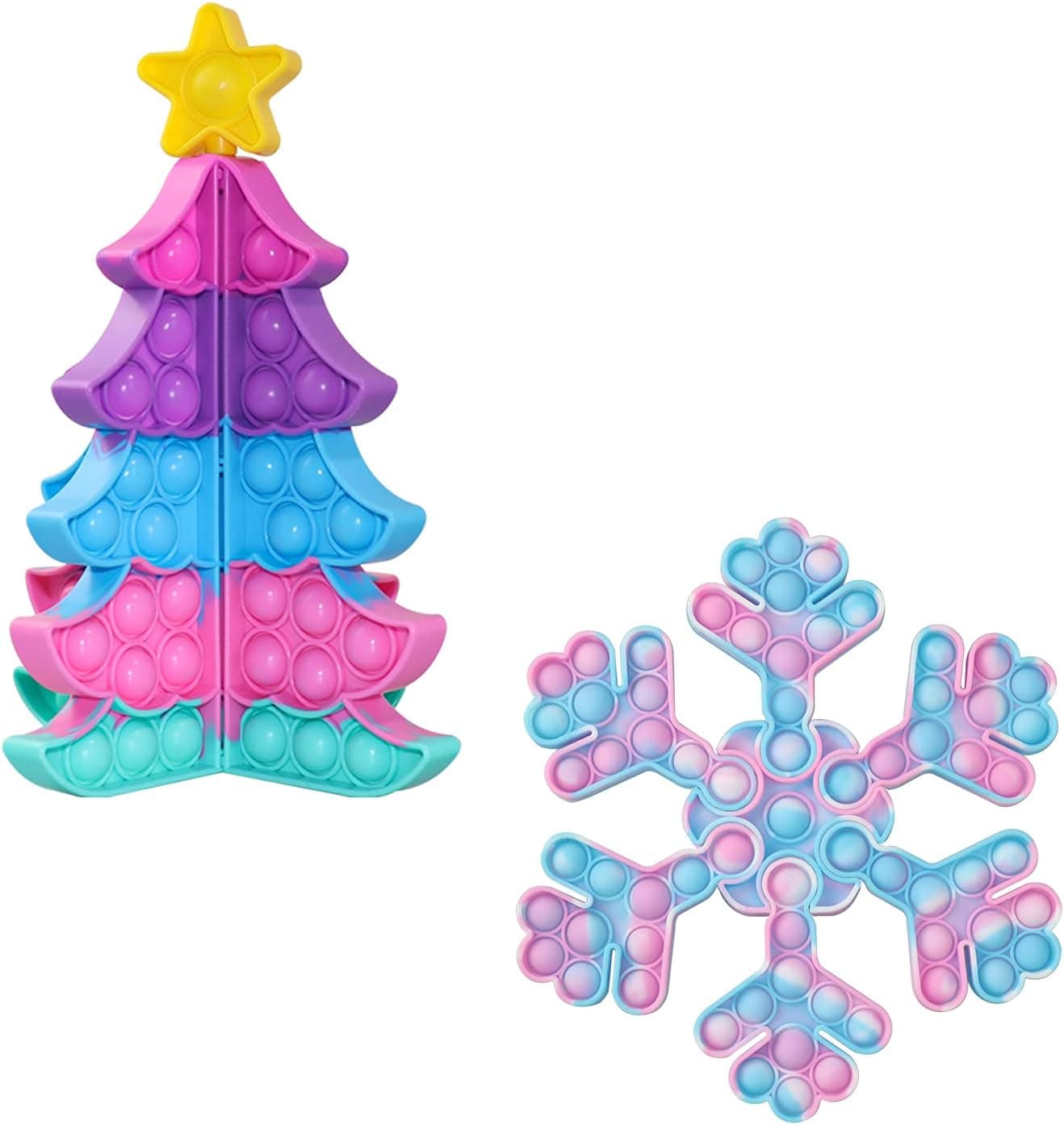 Christmas Tree Fidget Popper Snowflake Puzzle it Pop Toy Push Popping Bubble Xmas Gift Sensory Squeezing Toy for Kid’s Calming Training Adult’s Stress Reliever Family Game