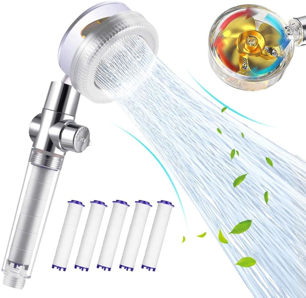Vortex Shower Head with Handheld High Pressure Hydro Shower Jet Propeller Turbo Shower Head with Filter, 5 Extra PP-Cotton Filters Included