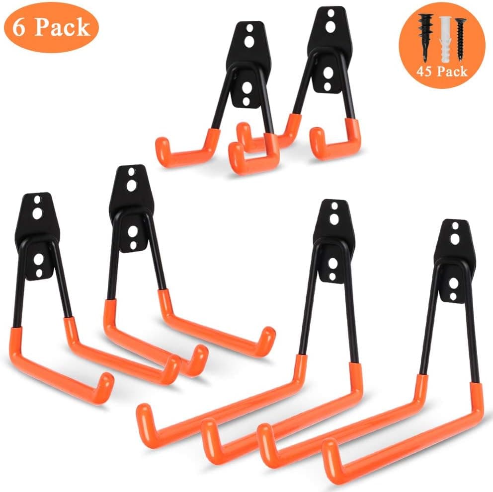 Steel Garage Storage Utility Double Hooks, Heavy Duty Ladder Wall Hooks for Organizing Power Tools, Rust Resistant Non-slip, for Ladders, Bulk items, Bikes, Ropes