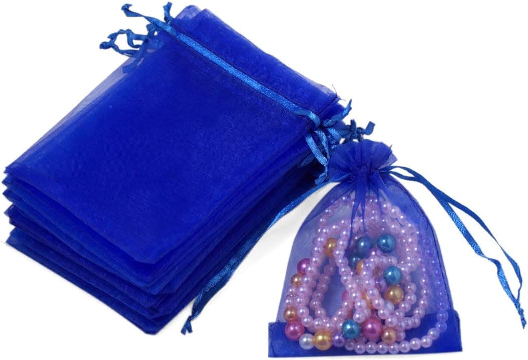 200pcs 4''X6'' Drawstring Mesh Organza Jewelry Candy Pouch Party Wedding Favor Gift Bags (Royal Blue)