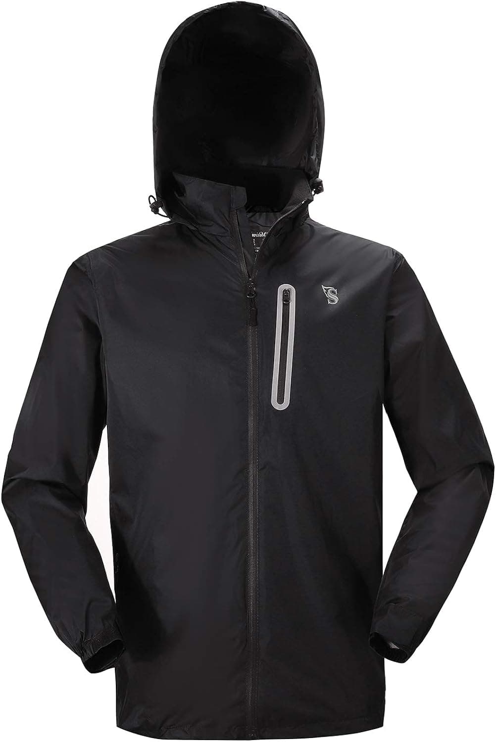 SWISSWELL Men's Rain Jacket Waterproof Foul Weather Rainwear for Cycling Hiking Travel (A-Black Rain Jacket, X-Large)