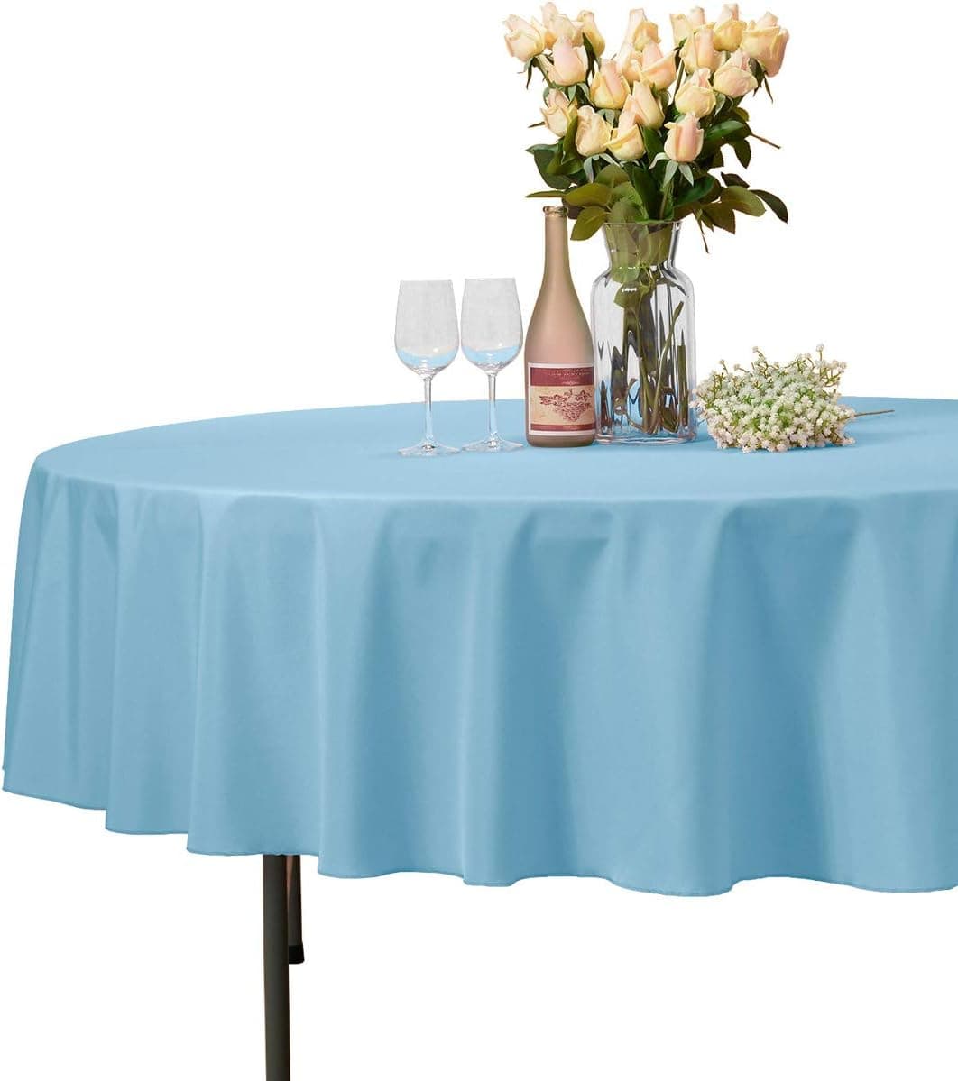 VEEYOO 70" Inch Round Tablecloth 100% Polyester Circular Wrinkle Free Table Cloth – Solid Soft Dinner Table Cover for Buffet Table, Wedding, Parties and Dinner (Baby Blue Table Cloths)