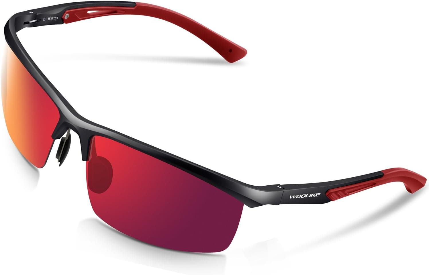 WOOLIKE Men's Sports Style Polarized Sunglasses for Cycling Running Fishing Driving Golf Unbreakable Al-Mg Frame Metal Glasses W819 (Black Frame&Red Lens)