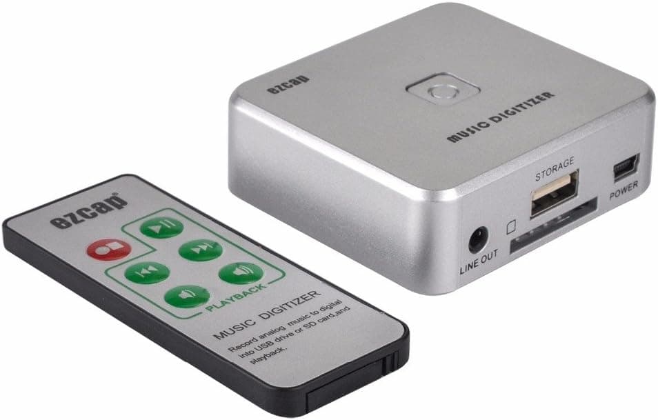 EZCAP USB Audio Capture Recorder MP3 Digital Music Digitizer, Convert RCA R/L 3.5mm Analog Music into USB Flash as MP3 Converter with Remote Control, Casstte Tape/Turntable to MP3 Converter