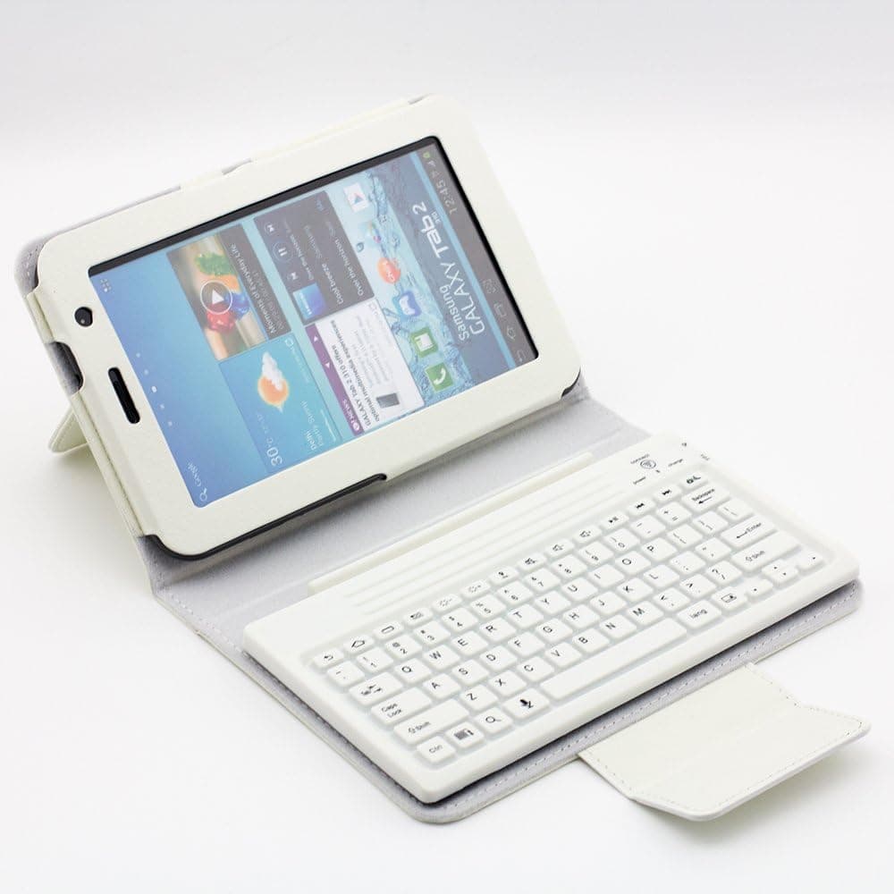 O-SKY White Leather Case with Bluetooth Silicone Keyboard for Samsung Galaxy Tab 2.0 7" 7.0 inch GT-P3100 P3110 P3113 P3108 P6200 P6210