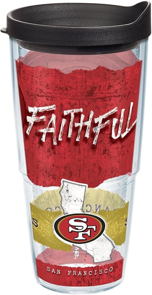 Tervis NFL San Francisco 49ers NFL Statement Tumbler with Wrap and Black Lid 24oz, Clear