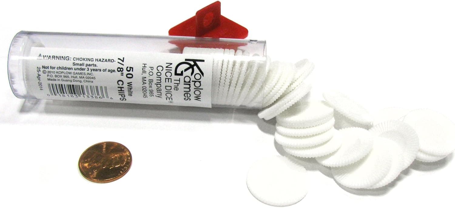 Koplow Games Set of 50 7/8" Easy Stacking Plastic Mini Playing Poker Chips - White