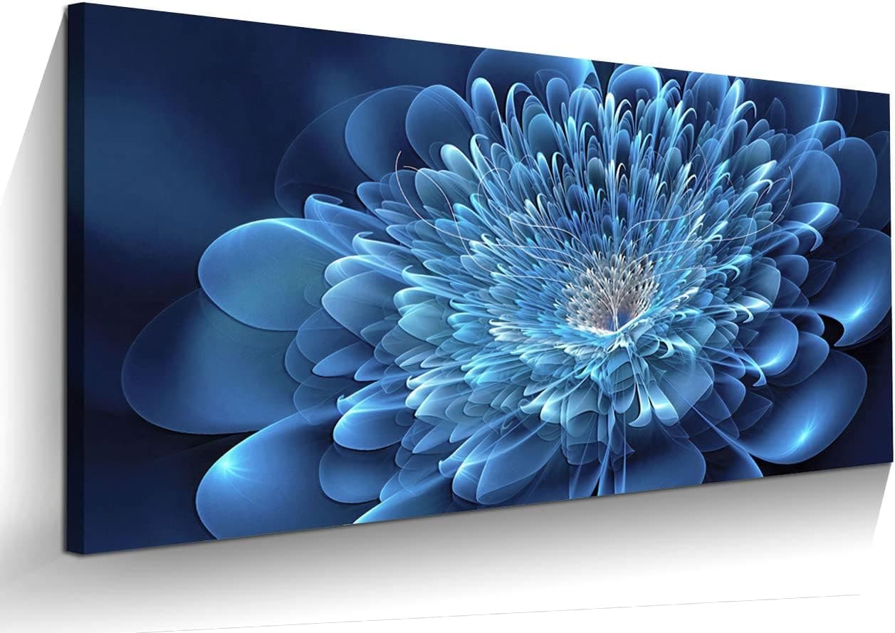 Kyiyhzp - Bathroom Wall Art Blue Canvas Flower for Modern Home Living Room Bedroom Office Dining Room Printed Decorative Picture with Frame Hanging (20" X 40" X 1 Piece)