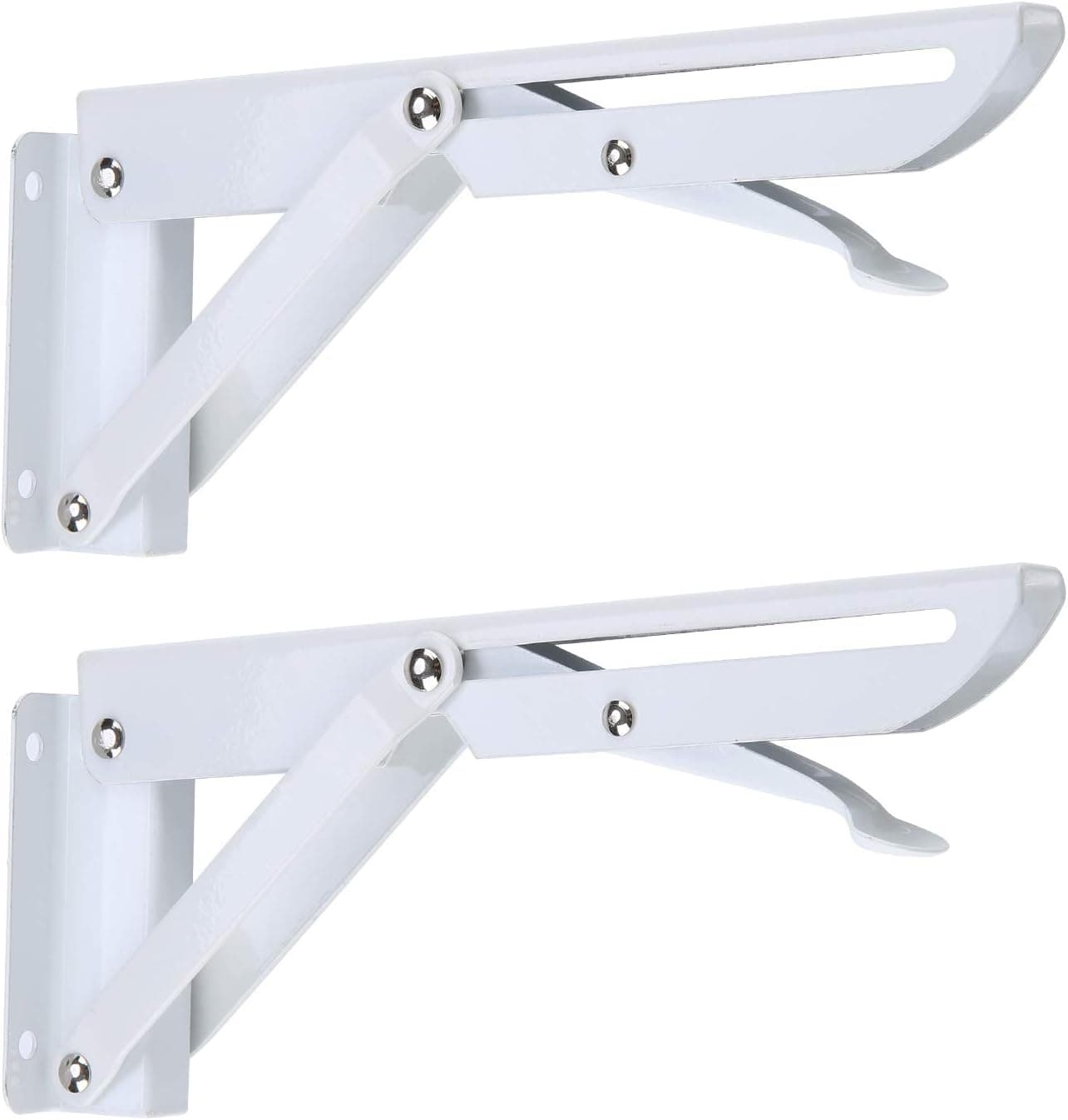 Folding Shelf Brackets, 8 Inch Heavy Duty Metal Triangle Table Bench Collapsible Shelf Bracket Wall Mounted for DIY Bracket, Work Table, Space Saving Max Load 220 lb 2pcs Folding Shelf Hinge