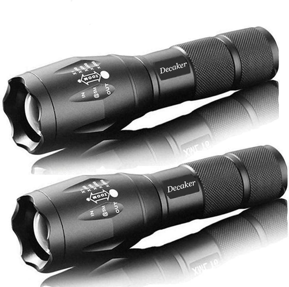 Decaker Military Grade Tactical LED 3000 Lumens 5 Light Mode Zoomable Waterproof Flashlight Torch,2-Pack