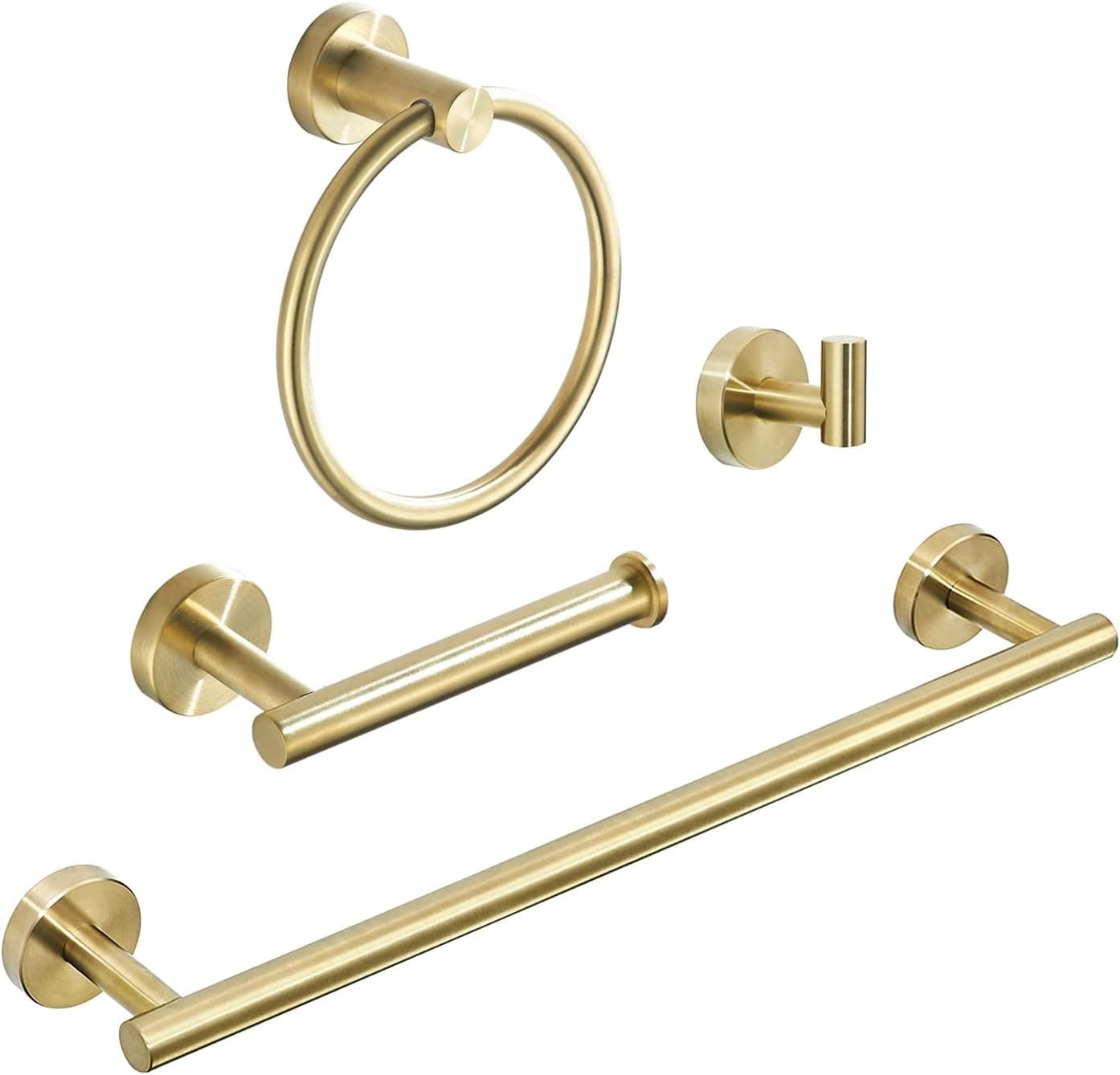WEIKO Gold Bathroom Hardware, Bathroom Accessories Set Includes Toilet Paper Holder 24 Inch Towel Bar Towel Ring Robe Hook 4 Pieces Wall Mount