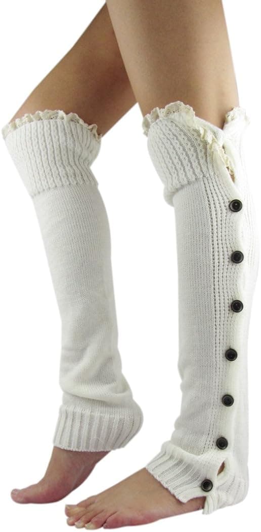 Novawo Women's High Knit Crochet Lace Leg Warmers Long Socks