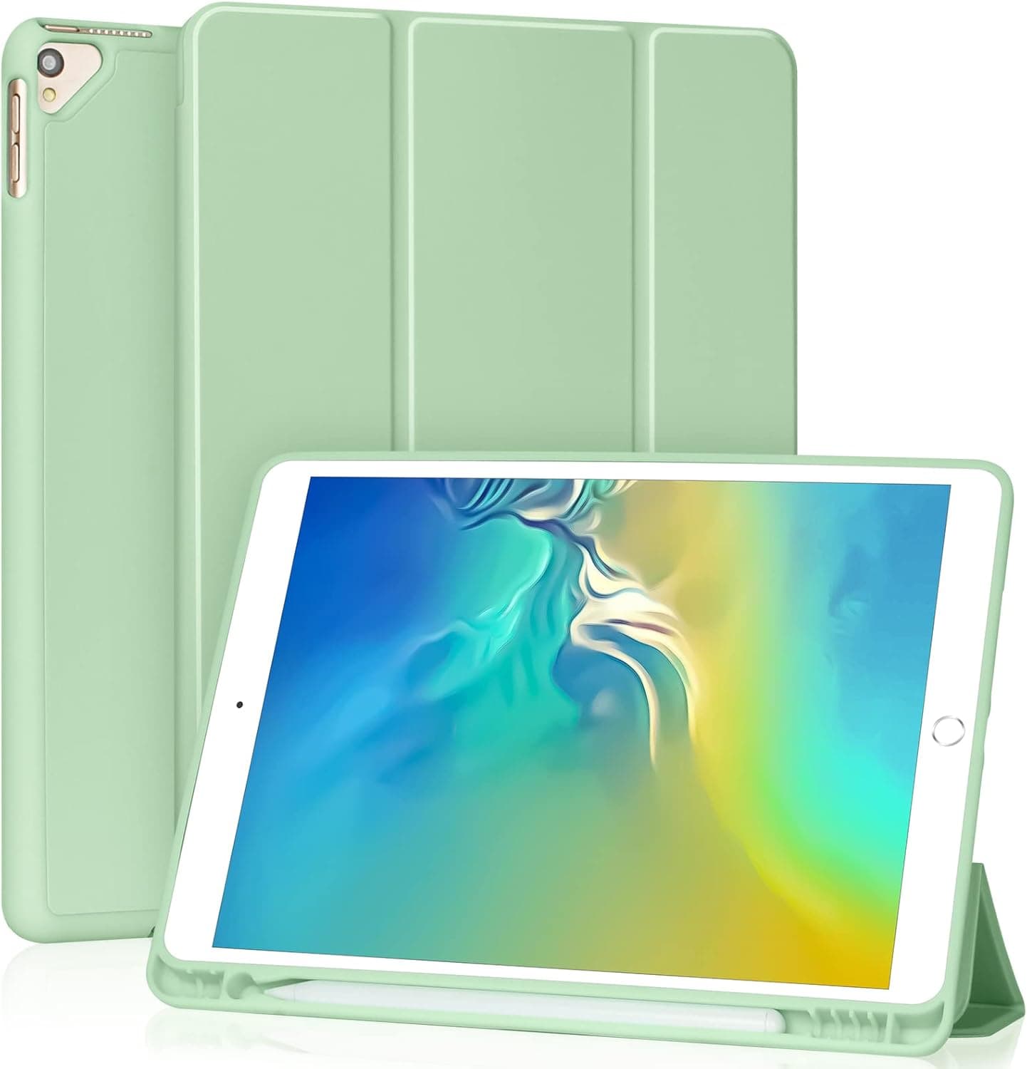 COO Case for iPad 9th Generation/8th Gen/7th Gen/iPad Air 3rd Generation/iPad Pro 10.5” with Pencil Holder, PU Leather Case for iPad 10.2”/ 10.5”, Trifold Stand Cover with Auto Sleep/Wake (Green)