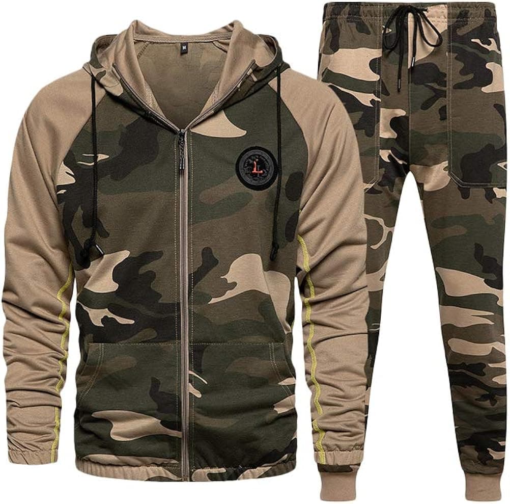 PASOK Men's Casual Tracksuit Set Long Sleeve Full-Zip Running Jogging Athletic Sweat Suits