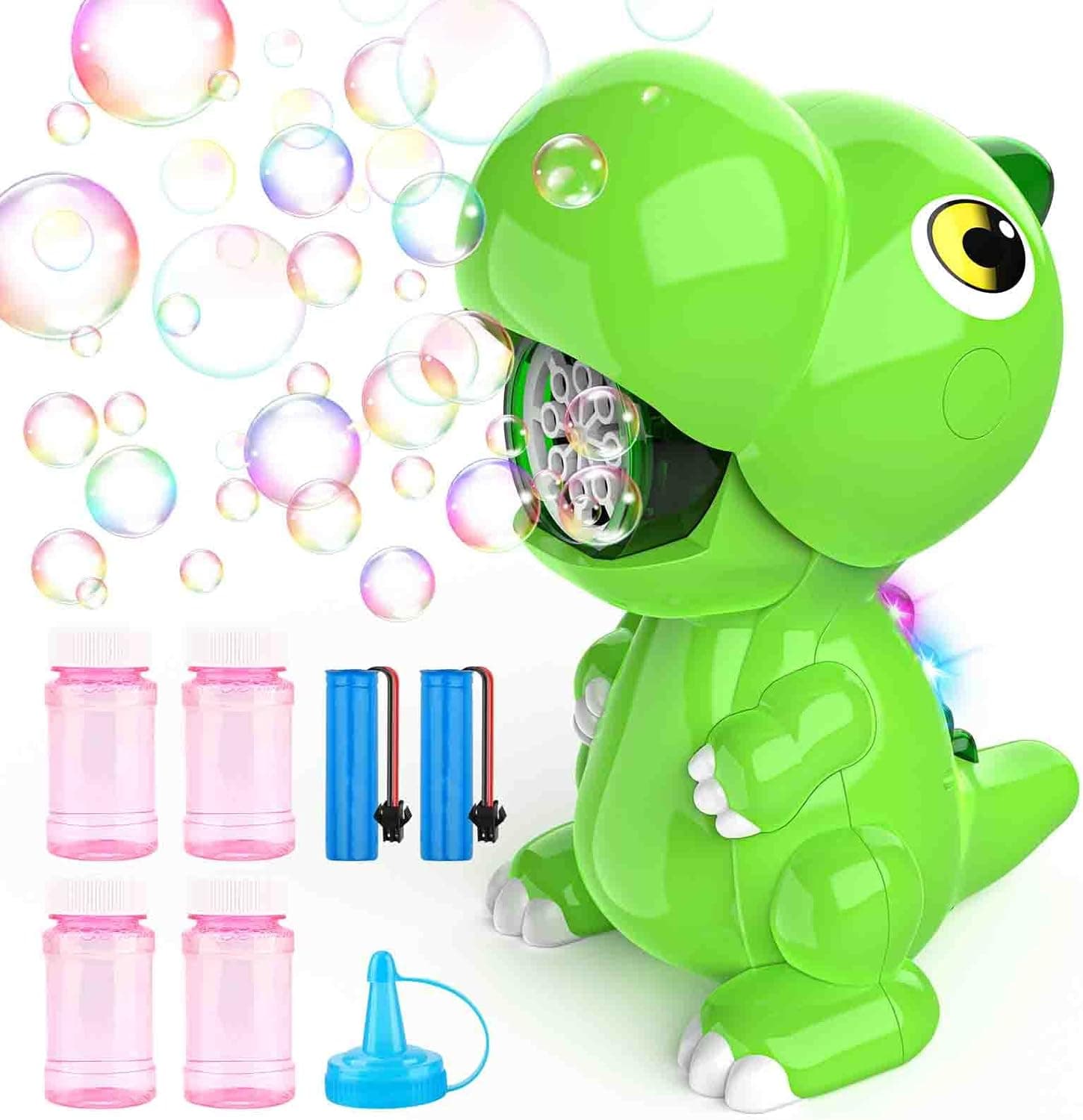 Dinosaur Bubble Machine for Toddlers 1-3, Automatic Bubbles Blower Rechargeable with Led Lights and 4 Bubble Solutions, Party Bubble Maker Outdoor Outside Toys for Toddler Age 1 2 3 4 (Green)