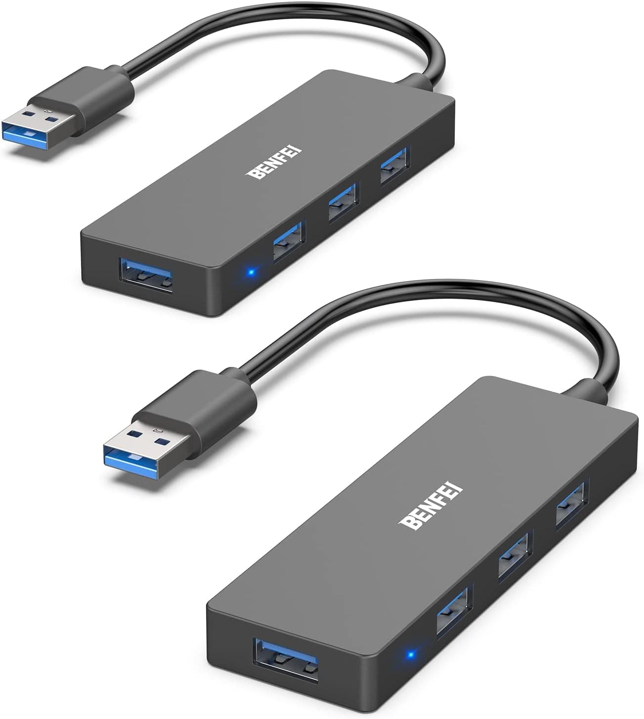 BENFEI 2 Pack USB 3.0 Hub 4-Port, Ultra-Slim USB 3.0 Hub Compatible for MacBook, Mac Pro, Mac Mini, iMac, Surface Pro, XPS, PC, Flash Drive, Mobile HDD