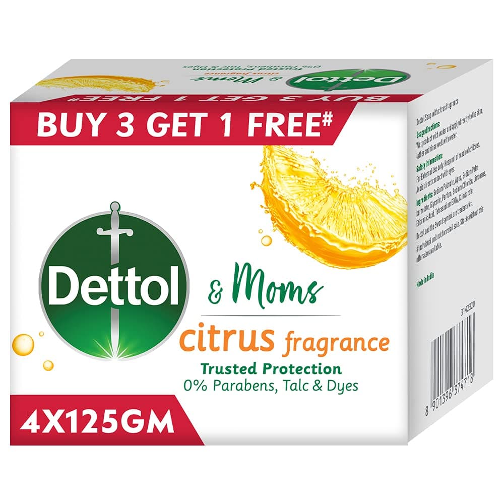 Dettol & Moms Bathing Soap Citrus, 125gm Buy 3 Get 1