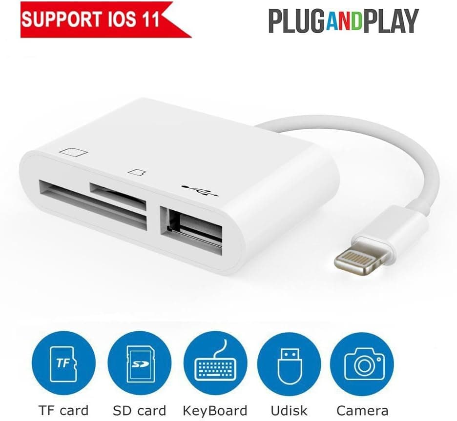 Lightning to SD/TF Card Camera Reader/Adapter, Trail and Game Camera Viewer Reader for iPhone/iPad, 3 in 1 SD Card Reader for iPhone X/8 Plus/8/7 Plus/7/6s Plus/6s/6 iPad Mini/Air, No App Required