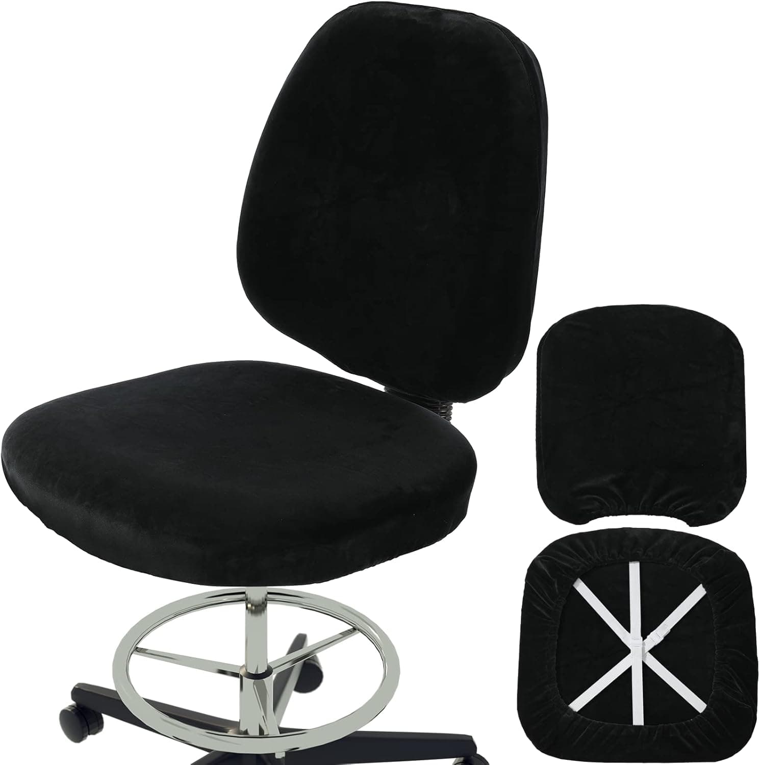 BUYUE Task Office Chair Cover, Super Soft Velvet Stretch Washable Computer Desk Armless Chair Slipcover Dustproof Protectors (Set of Black)