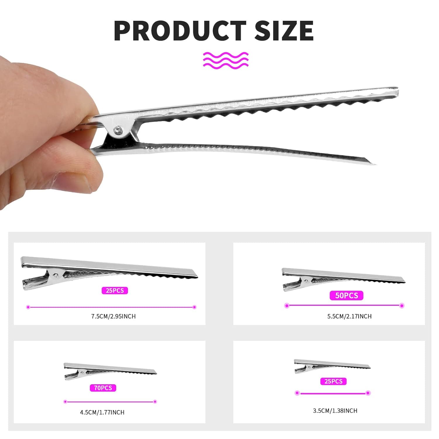 170Pcs Alligator Hair Clips for Bows, WSYUB Metal Hair Clips Silver Bulk Duck Bill Hair Clips, 4 Sizes, Styling Clips for Thick &Thin Hair or DIY Bows Make
