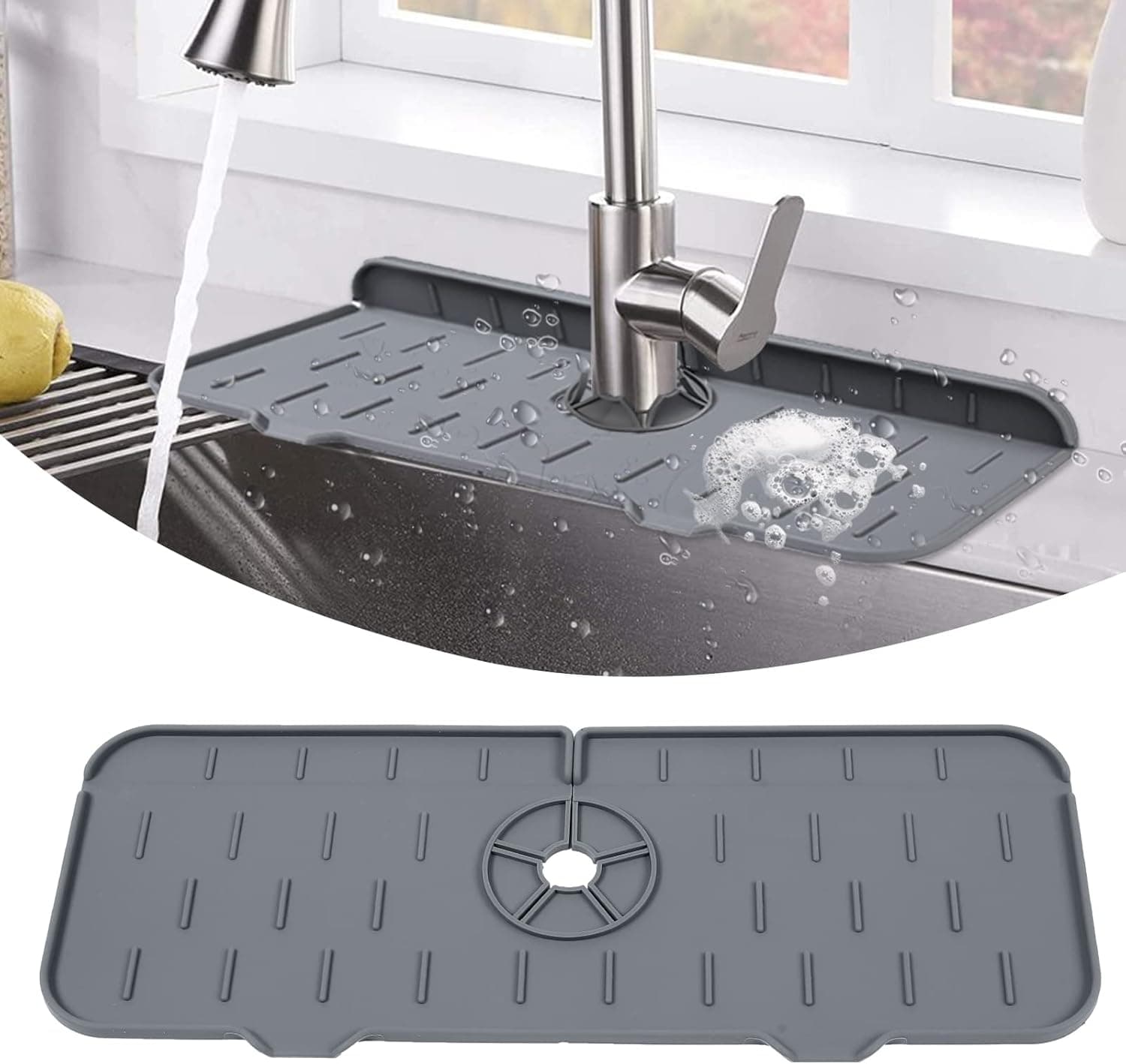 Silicone Waterproof mat for Faucet Countertop, Sinking Faucet Splash Catcher for Kitchen & Bathroom & Bar Countertop Washbasin Drying Drainage Pad (1)