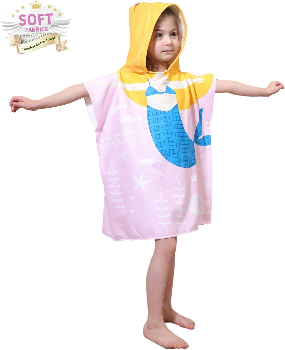Toddler Hooded Beach Bath Towel – Mermaid Soft Swim Pool Coverup Poncho Cape For Girls Kids Children, 1 - 7 Years Old Bath Robe