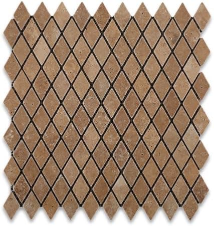Noce 1-inch Tumbled Diamond/Rhomboid Travertine Mosaic Tile