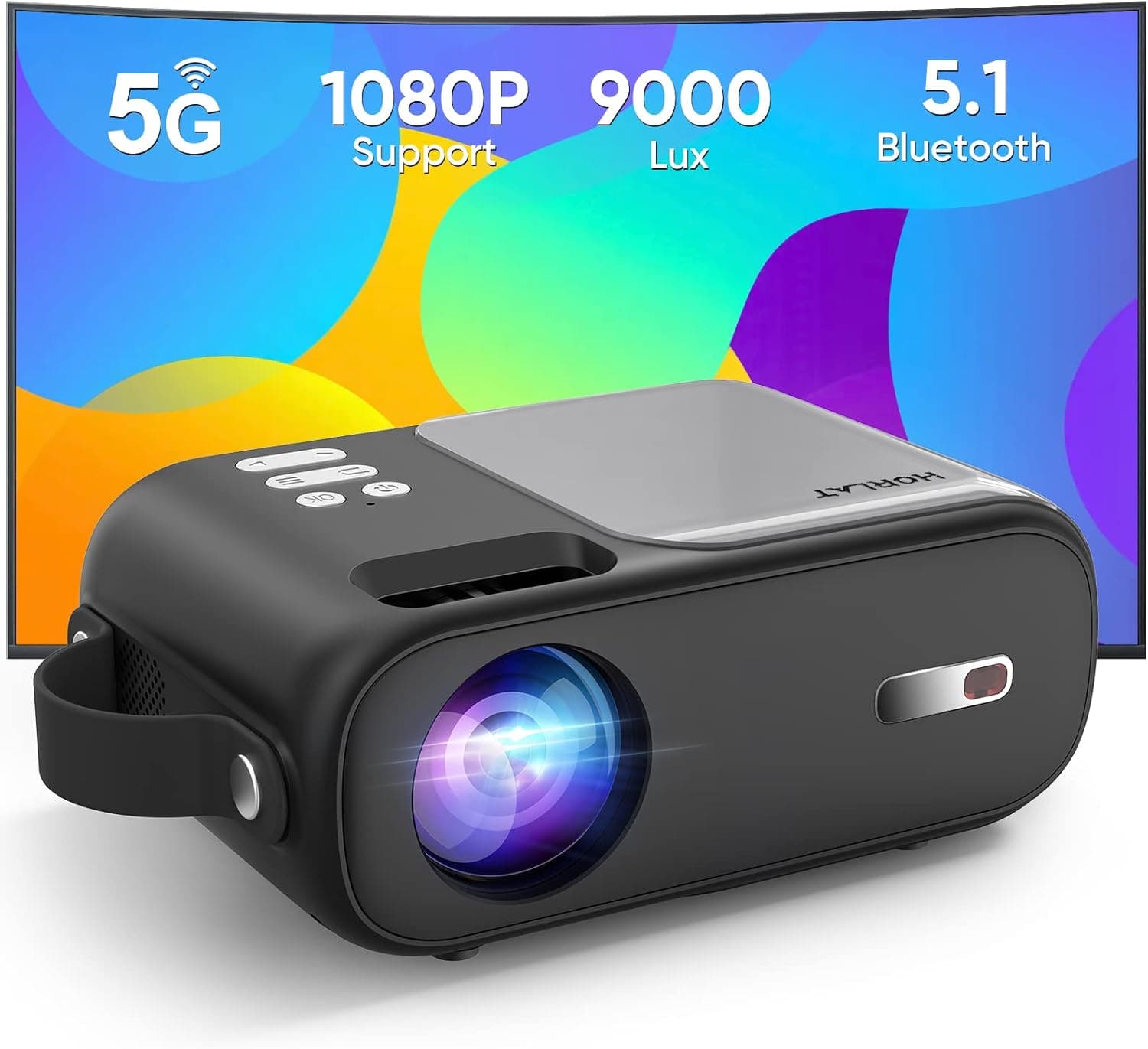 HORLAT Upgrade 2.4G&5G Dual Band WiFi Bluetooth Projector 200 ANSI Lumen Projector for Home and Outdoor Movie with Synchronize Screen&Zoom